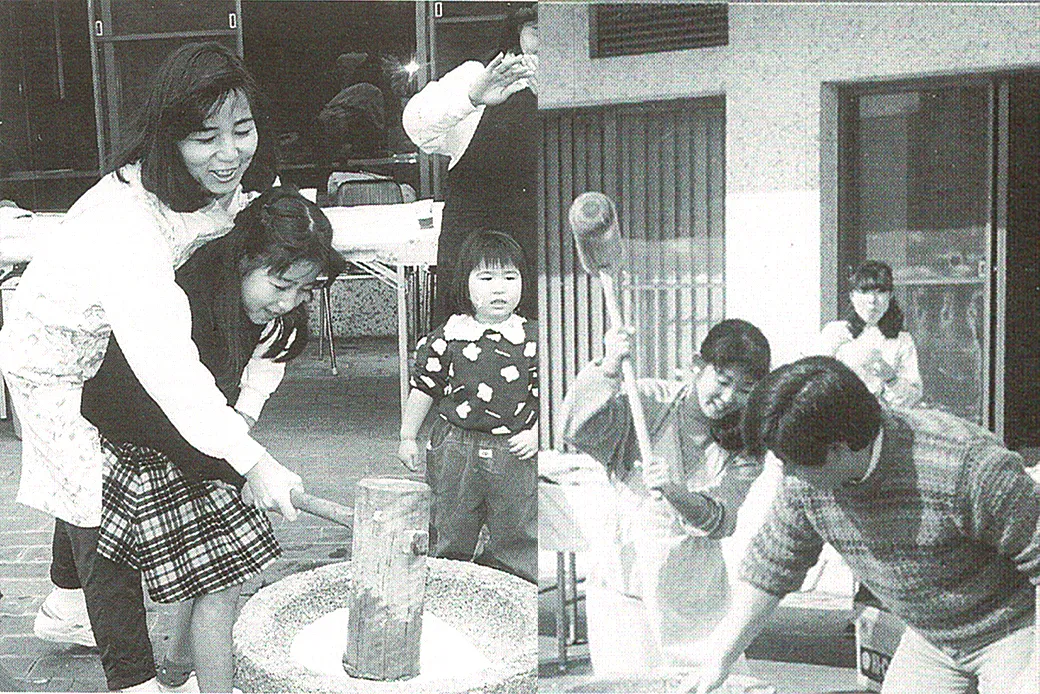 年始恒例の餅つき大会―ペアレントの家族も一緒に