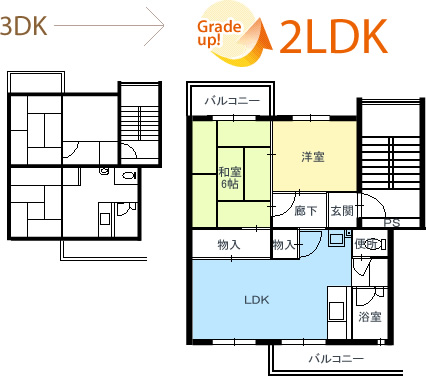 3DK→2LDK グレードアップ